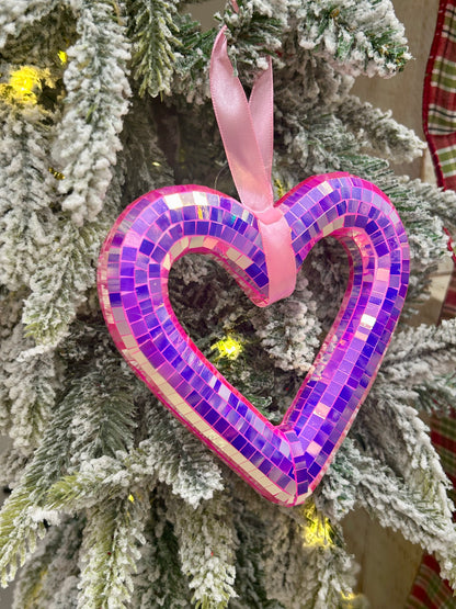 5.5 Inch Pink Mirror Heart Ornament