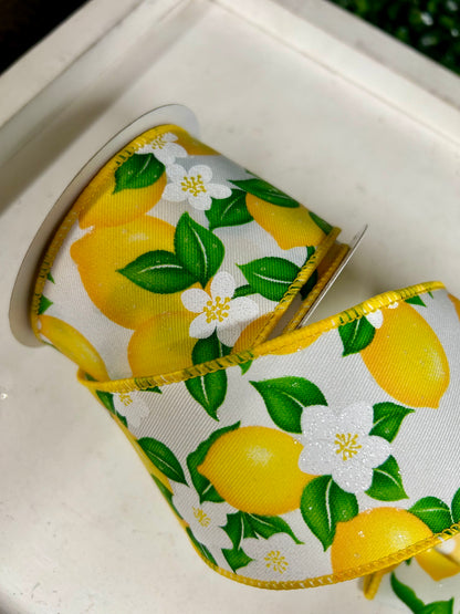 2.5 Inch By 10 Yard Lemons And Flowers Ribbon
