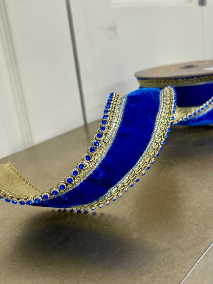 2.5 Inch By 5 Yards Royal Blue Velvet Petite Jewel Edge Ribbon