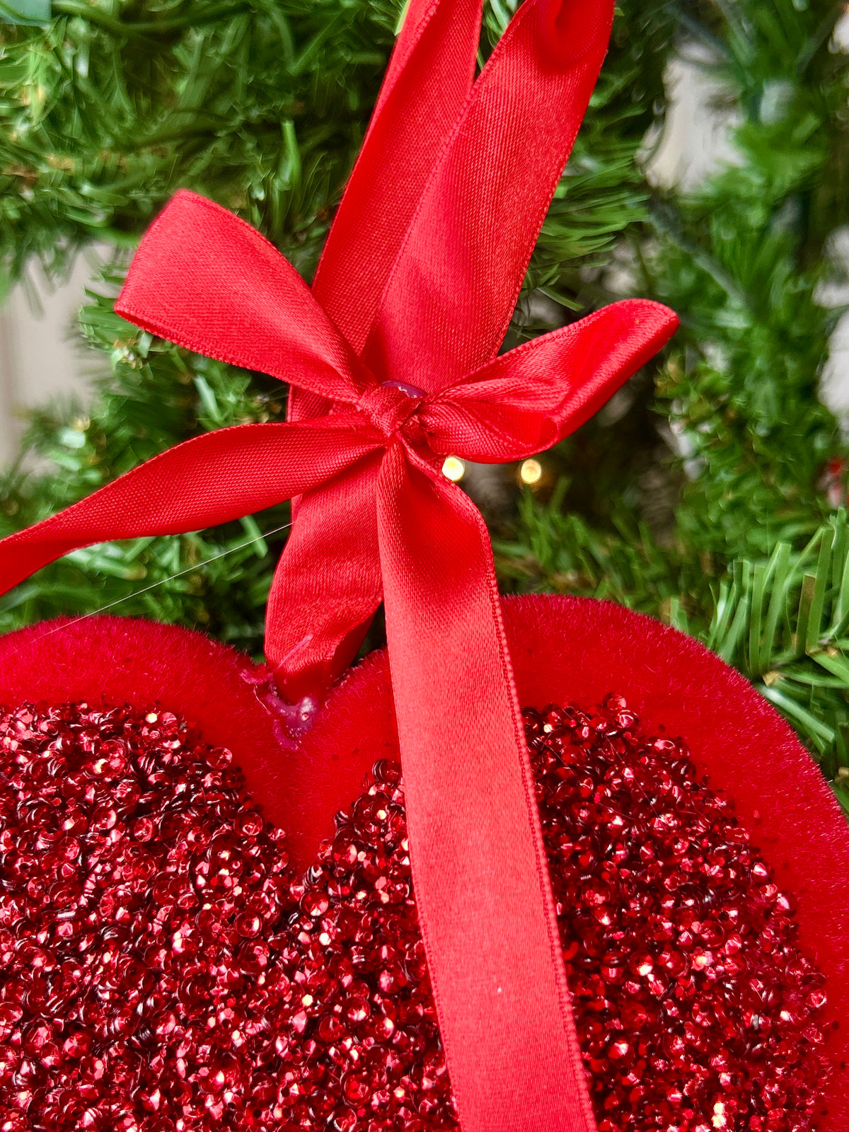 7 Inch Glitter Flocked Heart Ornament Two Styles