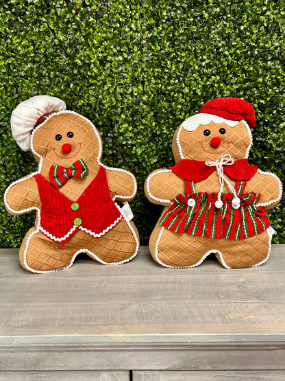 18 Inch Fabric Holiday Gingerbread Man Cushion Two Assorted