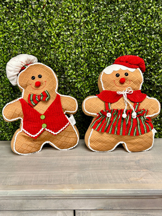 18 Inch Fabric Holiday Gingerbread Man Cushion Two Assorted