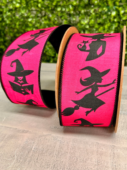 2.5 Inch By 10 Yard Pink And Black Witches With Black Backing Ribbon