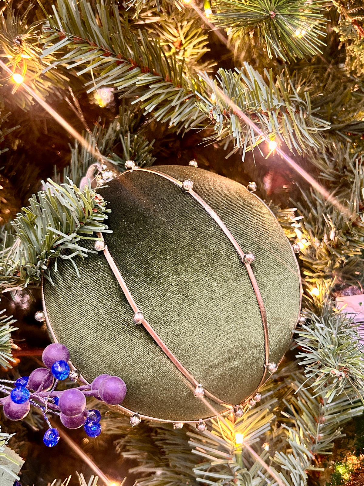 6 Inch Hunter Green Bead Velvet Ball Ornament