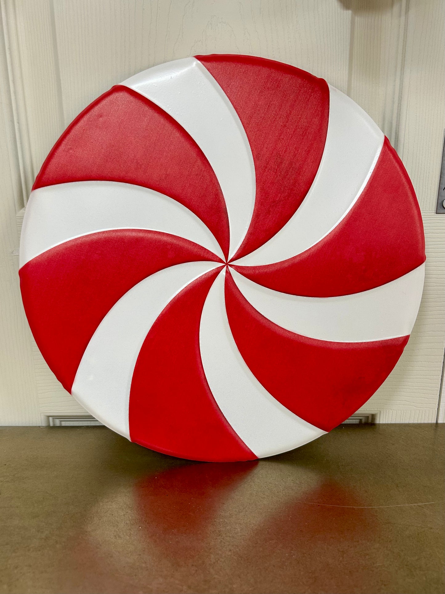 12 Inch Red And White Metal Embossed Peppermint Sign