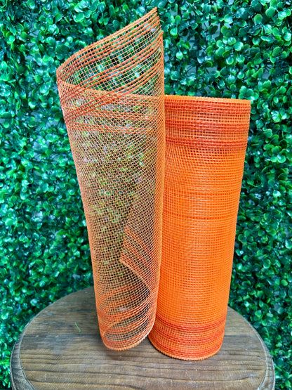 10.5 Inch By 10 Yard Orange Faux Jute Border Stripe Mesh