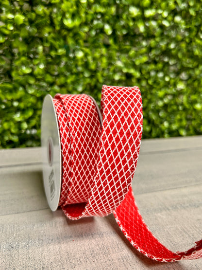 7/8 Inch By 10 Yard Red And White Mini Harlequin Ribbon