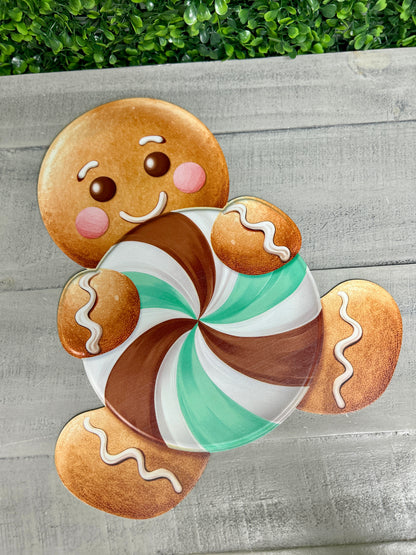 12 Inch Mint And Brown Gingerbread And Candy Metal Sign