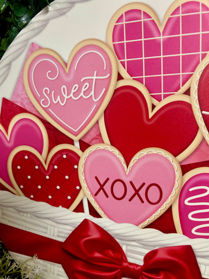 12 Inch Basket With Valentine Cookies Metal Sign