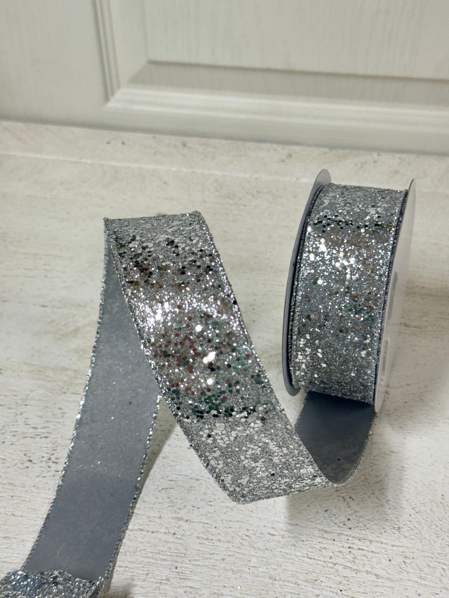 1.5 Inch By 10 Yard Silver Large Glitter Ribbon