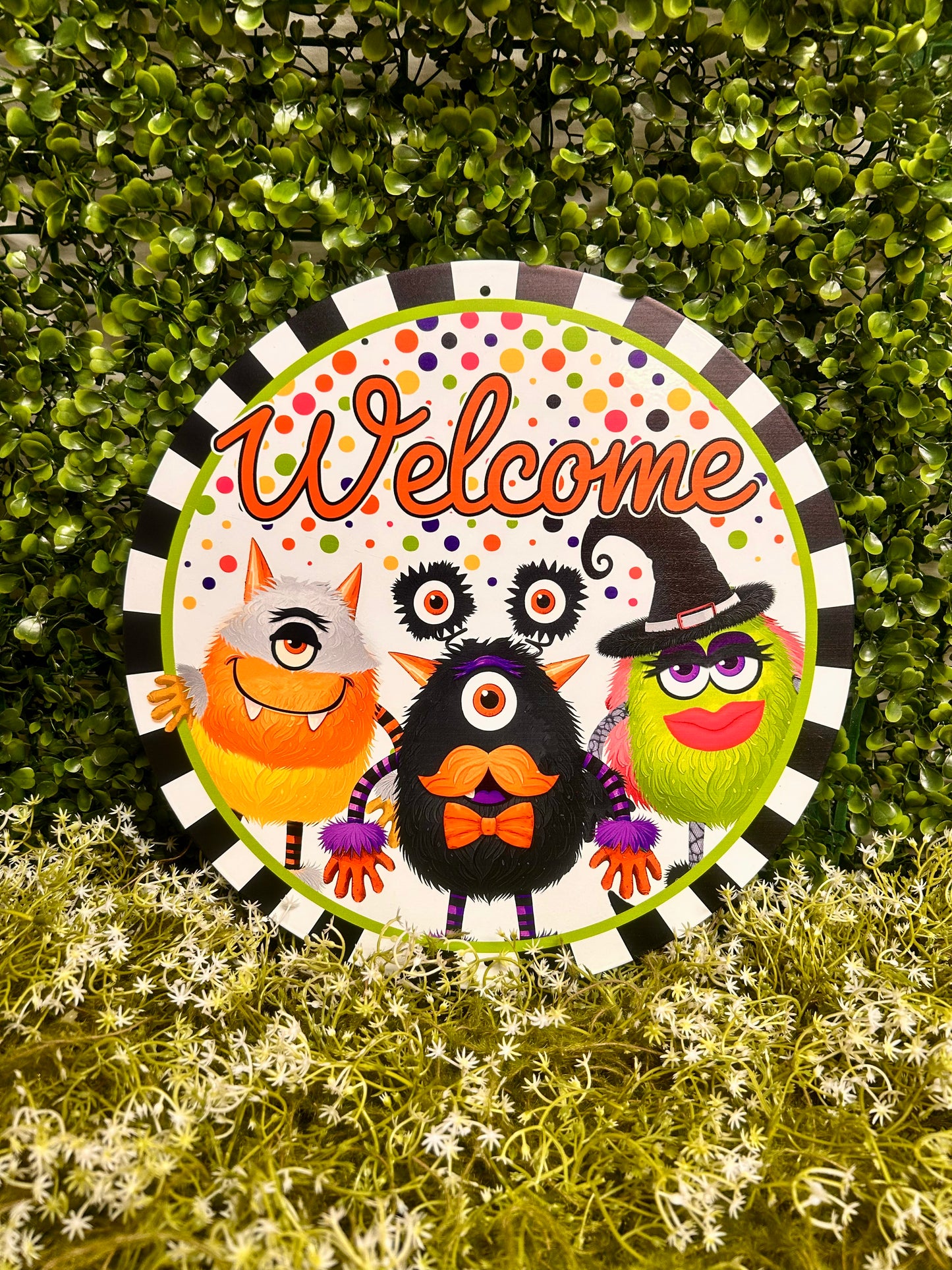 12 Inch Metal Multicolor Welcome Monster Sign