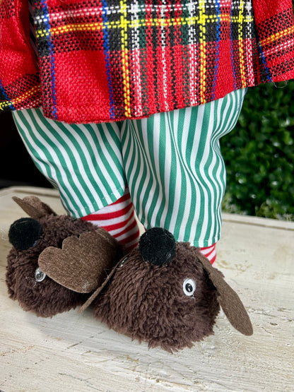 18 Inch Polyester Holiday Santa Figurine With Plaid Robe