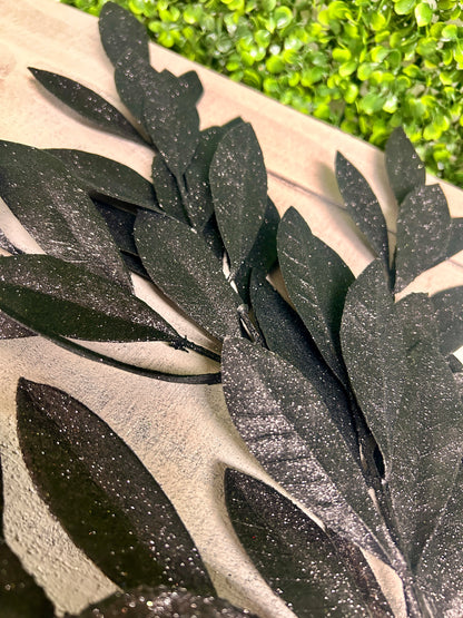 23 Inch Black Glitter Bay Leaf Spray
