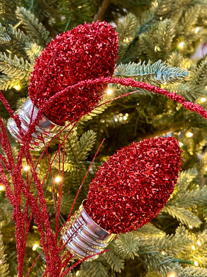 28 Inch Red Tinsel Bulb Spray