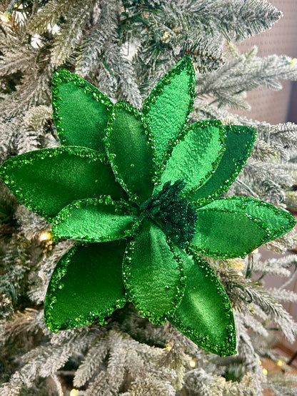 20 Inch Emerald Green Satin And Glitter Poinsettia