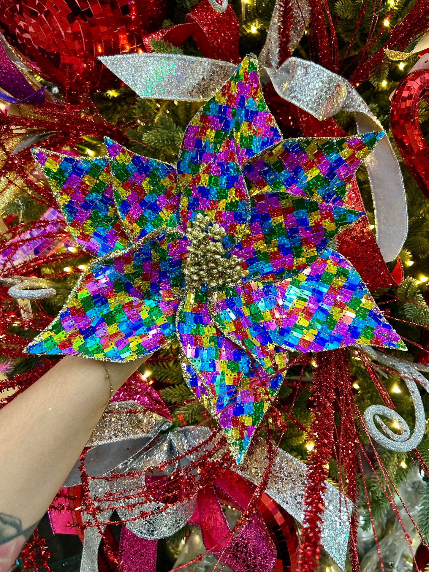 12 Inch Fiesta Sequin Fabric Poinsettia