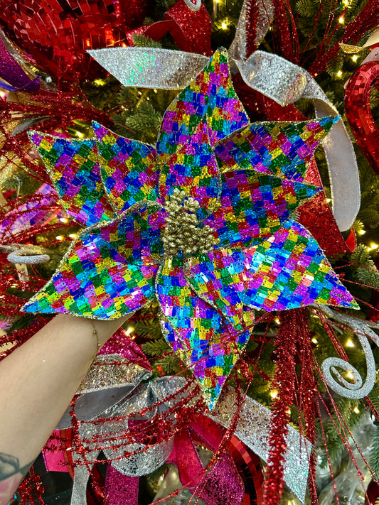 12 Inch Fiesta Sequin Fabric Poinsettia
