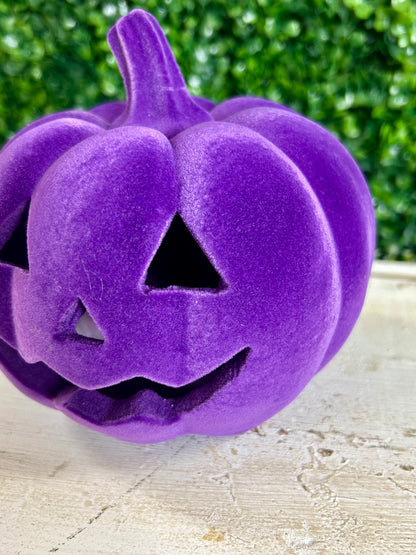 6 Inch Lighted Resin Flocked Halloween Pumpkin Three Styles
