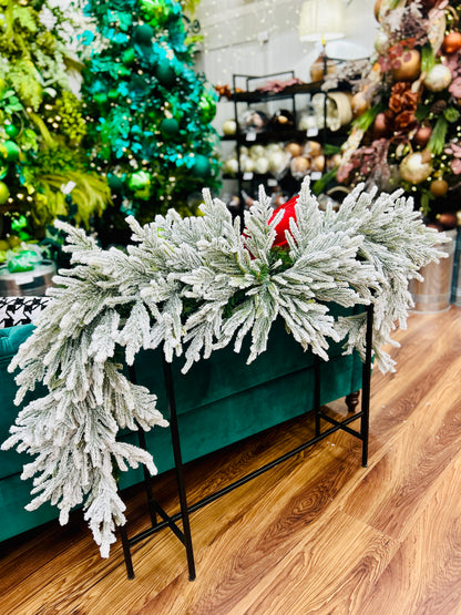 8 Foot Flocked Snow Norfolk Pine Mantel Garland