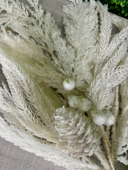 24 Inch White Snowy Mix Pinecone Spray