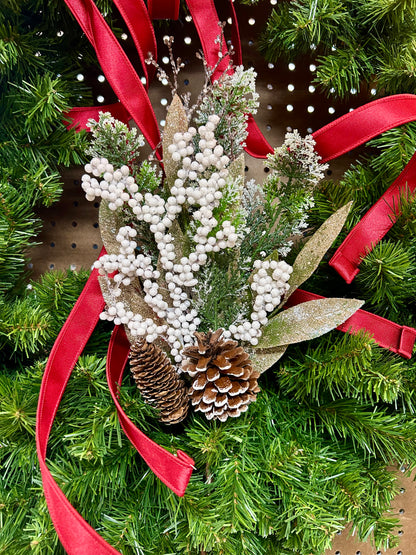 18 Inch White Berry Pinecone And Twig Pine Pick