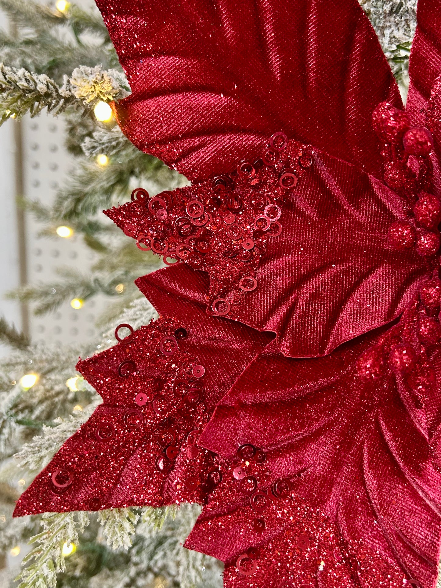 18 Inch Burgundy Velvet Poinsettia Stem