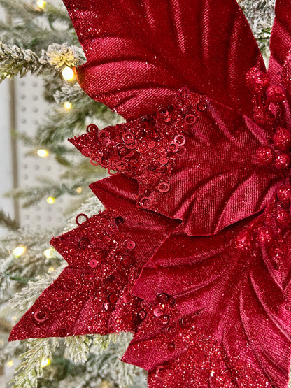 18 Inch Burgundy Velvet Poinsettia Stem