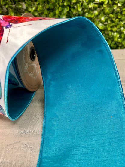 D. Stevens 4 Inch By 10 Yard Aqua Orange And Lavender Colorful Watercolor Butterfly Satin Ribbon
