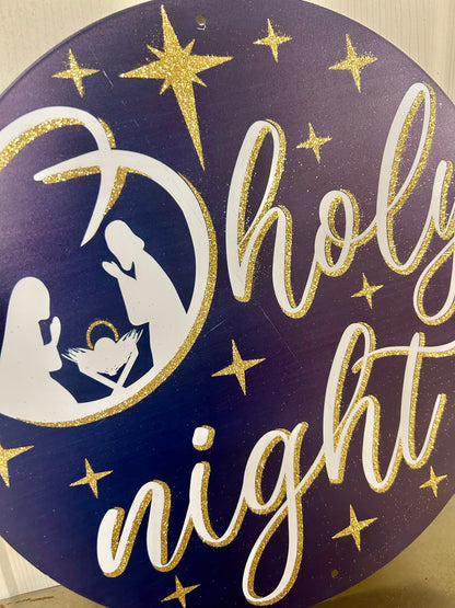 12 Inch Glitter O Holy Night Metal Sign