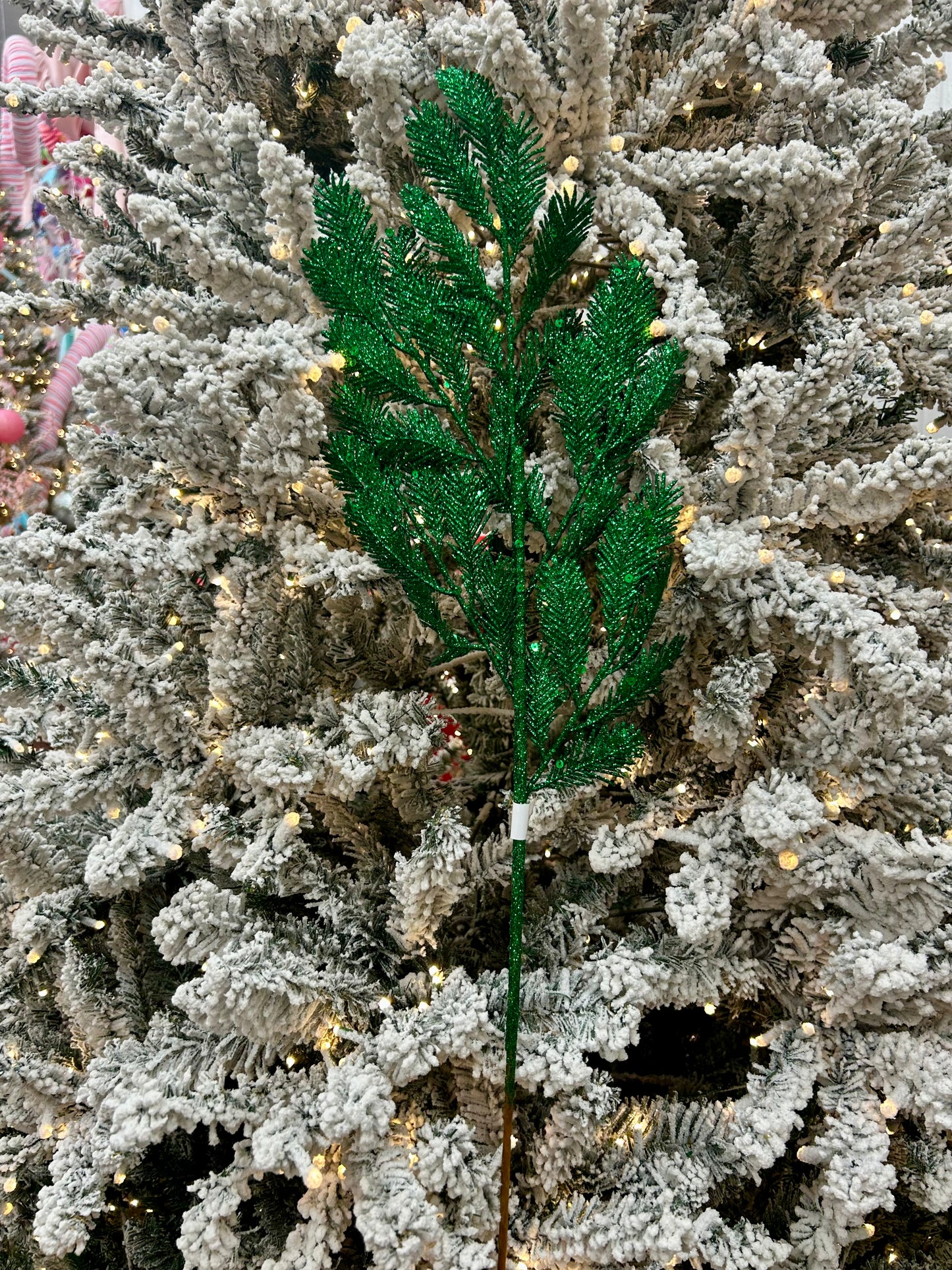 24 Inch Green Glitter Sequin Peacock Fern Spray