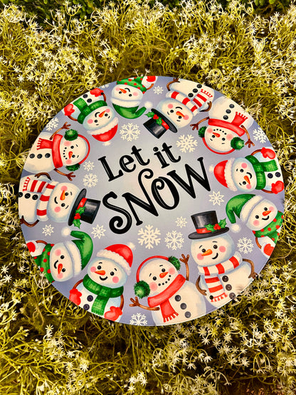 12 Inch Blue Red And Emerald Let It Snow With Snowmen Metal Sign