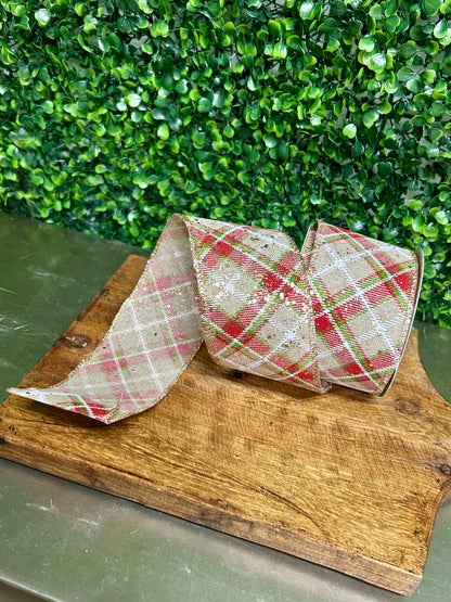 2.5 Inch By 10 Yard Christmas Plaid With Gold Specks Ribbon