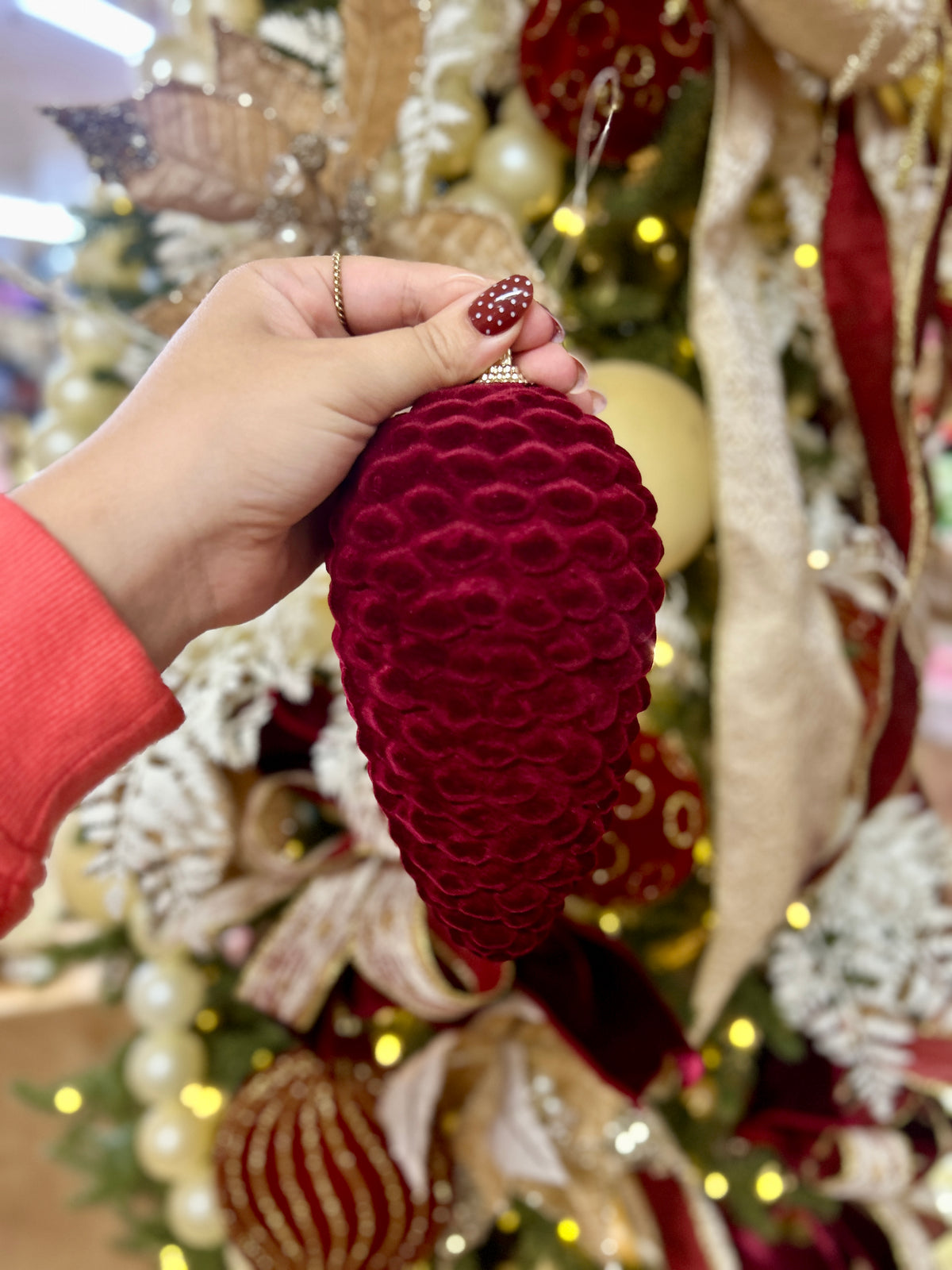 7 Inch Burgundy Velvet Flocked Pinecone Ornament