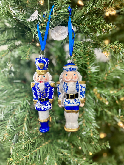 6.5 Inch Glass Blue And White Chinoiserie Toy Soldier Ornament Two Styles