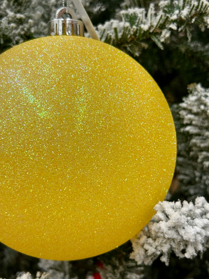 6 Inch Bright Yellow Iridescent Glitter Ornament