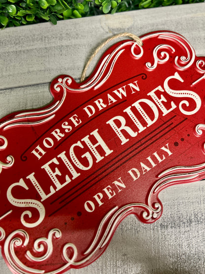 11.5 Inch Horse Sleigh Rides Metal Sign