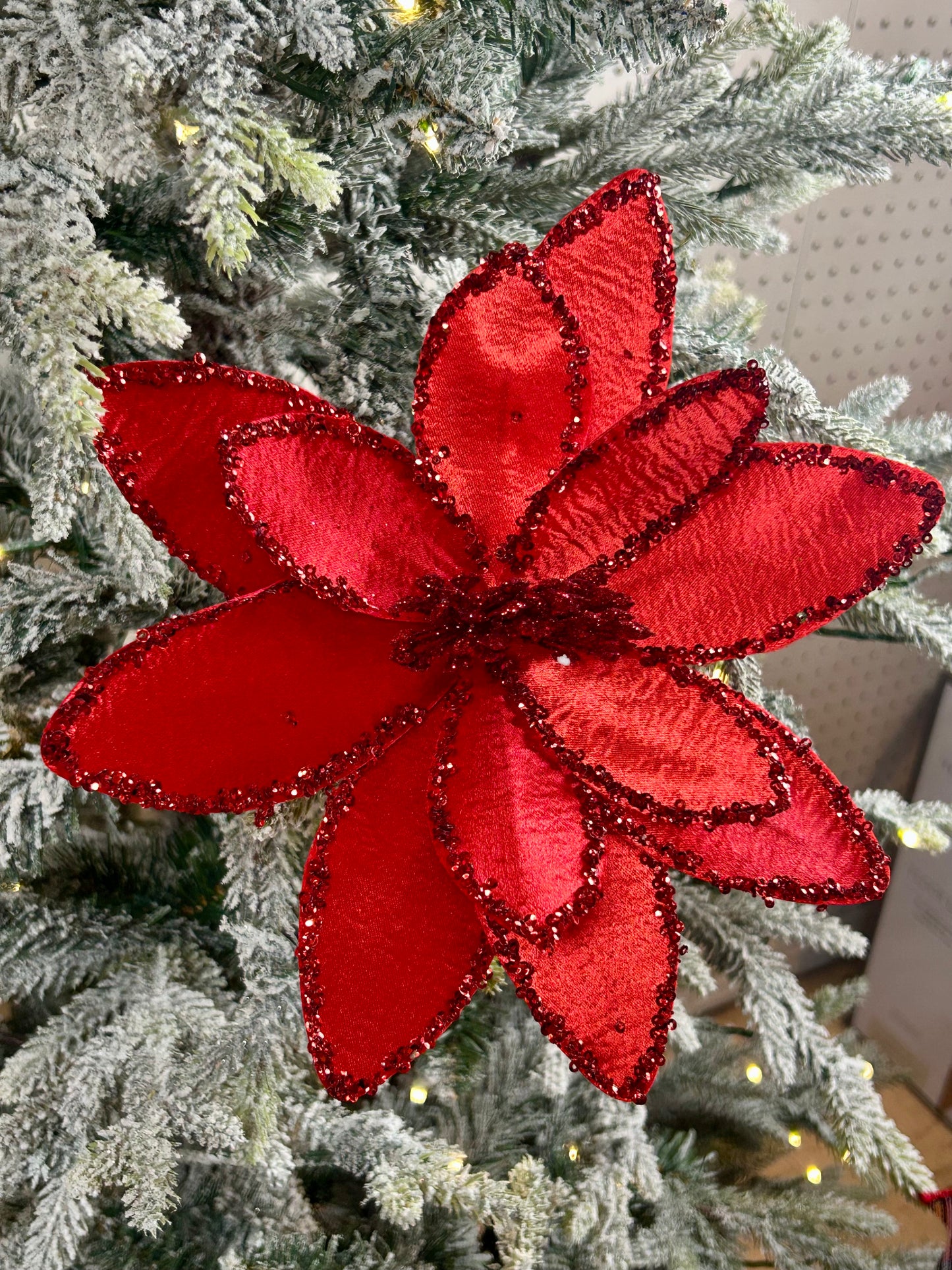 20 Inch Red Satin Glitter Poinsettia