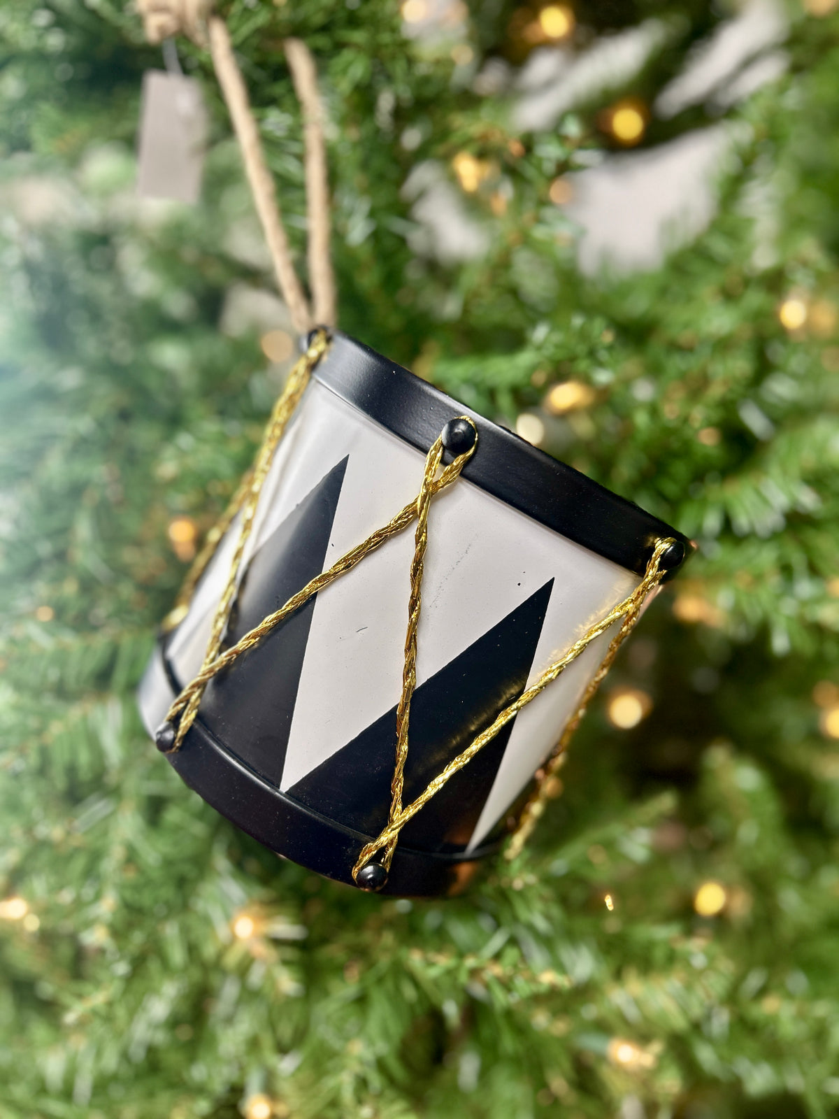 6 Inch Black And White Drum Ornament