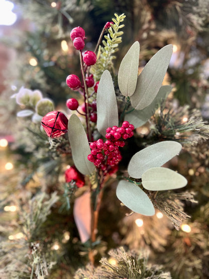 16 Inch Red Berry And Bell Pine Pick