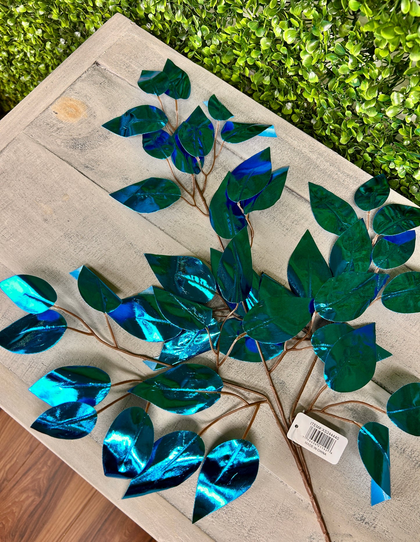 23 Inch Ice Blue Metallic Ficus Spray