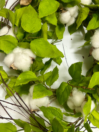 14 Inch By 12 Inch Cotton And Birch Leaf Small Wreath