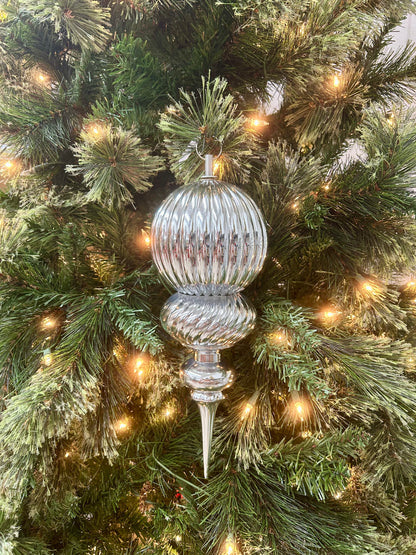 14 Inch Shiny Silver Vertical Stripe Ball Finial Ornament