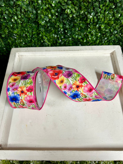 2.5 Inch By 10 Yard Bright Florals Ribbon
