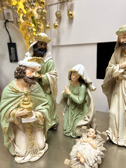 Sage And Cream Resin Six Piece Nativity Set