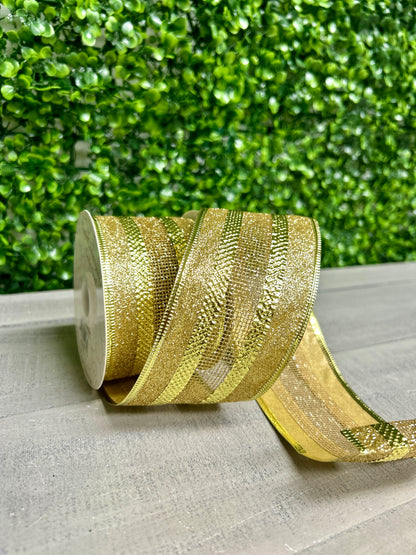 David Christopher's 2.5 Inch By 10 Yard Gold Glitter Edge With Mesh Center Ribbon