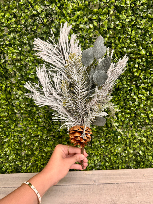 19 Inch Flocked Norfolk Pine With Cones Bush