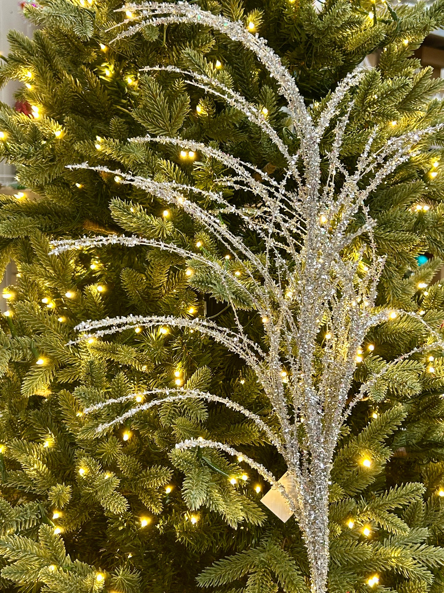 32 Inch Silver Pine Glitter Spray