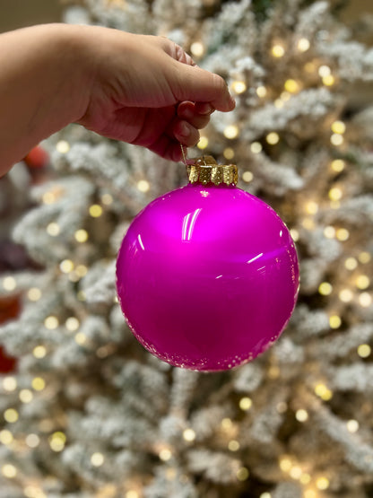6 Inch Fuchsia Lacquer Look Ornament