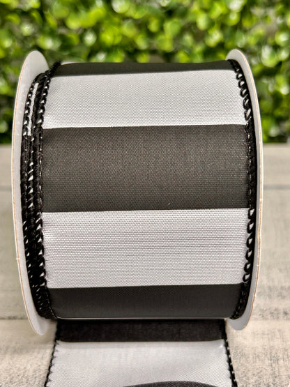 2.5 Inch By 10 Yard Black And White Horizontal Stripes Ribbon