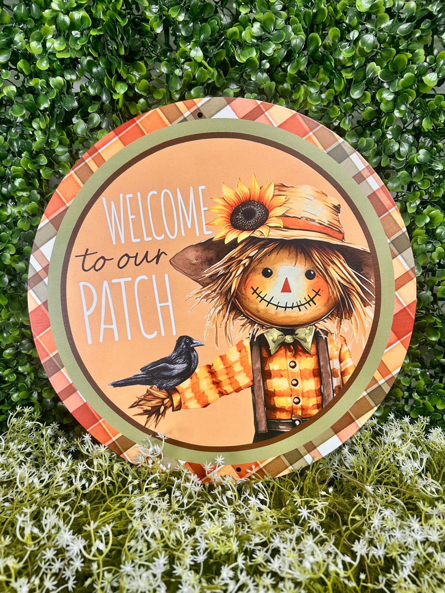 12 Inch Welcome To Our Patch With Scarecrow Metal Sign
